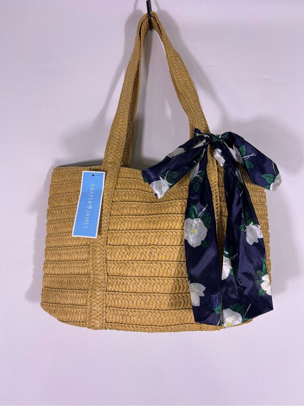 NWT Draper James Straw Tote Bag Floral Scarf Beach Market Tote P1